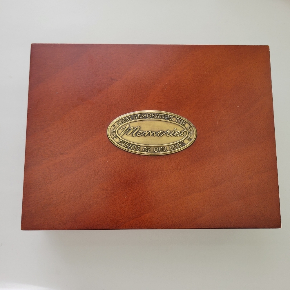 Vintage Solid Wood Keepsake Memory Trinket Box 11x8.5x3" Brass Hinged